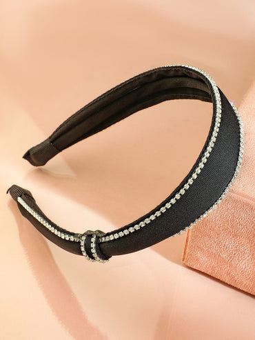 Rubans Black Satin Headband with Cubic Zirconia Embellishments Hair Accessory