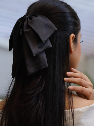 Rubans Black Satin Layered Bow Hair Clip â€“ Elegant & Stylish Statement Hair Accessory Hair Accessory