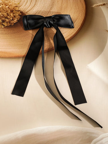 Rubans Black Satin Ribbon Bow Hair Clip â€“ Elegant & Chic Long-Tail Hair Accessory Hair Accessory