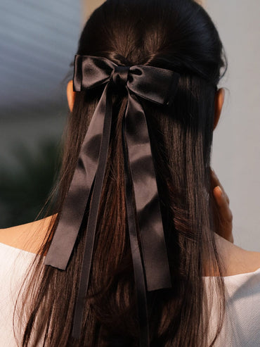 Rubans Black Satin Ribbon Bow Hair Clip â€“ Elegant & Chic Long-Tail Hair Accessory Hair Accessory