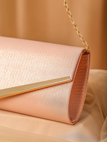 Rubans Blush Pink Shimmery Glossy Envelope Clutch with 24K Gold-Tone Chevron Accent Bags