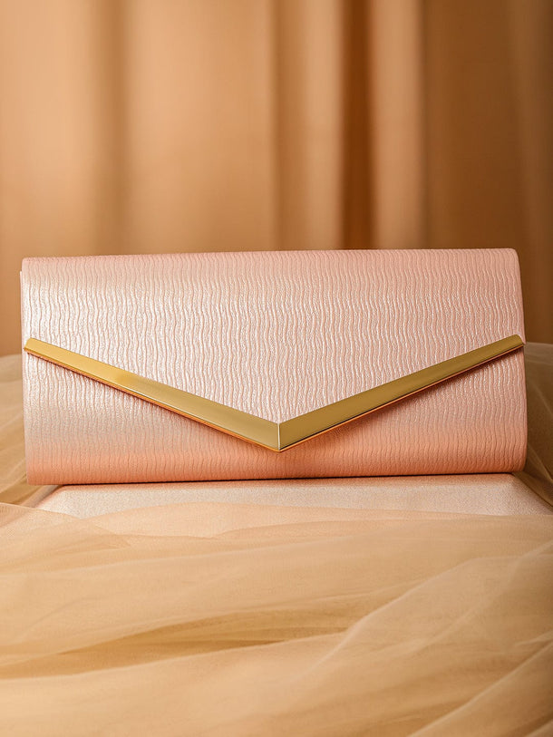 Rubans Blush Pink Shimmery Glossy Envelope Clutch with 24K Gold-Tone Chevron Accent Clutches