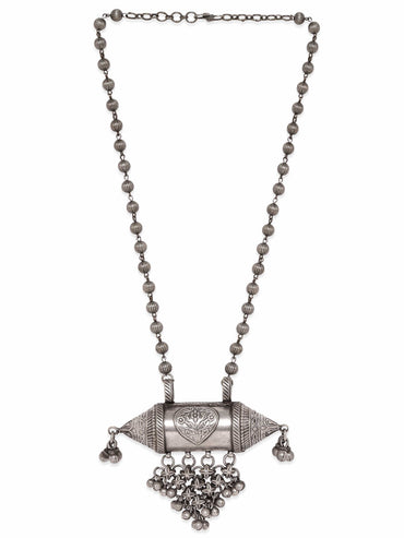 Rubans Bohemian Blossoms Oxidized Silver Plated Floral Necklace with Ghungroo Hangings Necklace