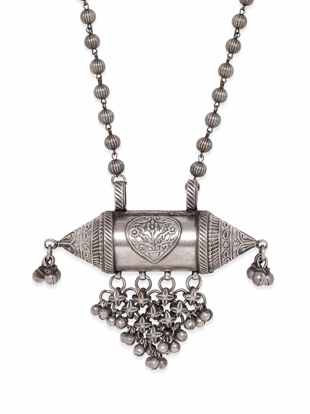 Rubans Bohemian Blossoms Oxidized Silver Plated Floral Necklace with Ghungroo Hangings Necklace