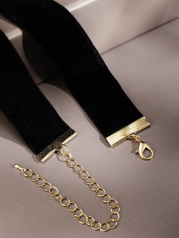 Rubans Bold 18K Gold-Plated Glossy Abstract Pendant Black Velvet Statement Choker Necklace Necklace & Chains
