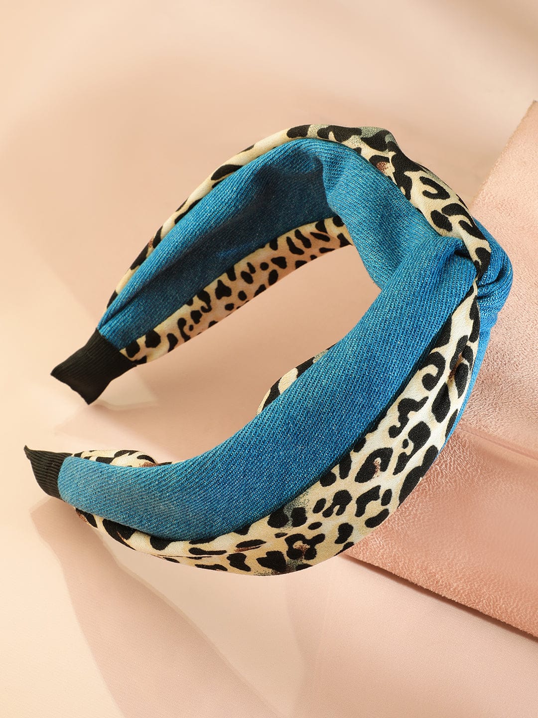 Rubans Bold Blue & Leopard Print Knotted Headband for Trendy & Stylish Look Hair Accessory