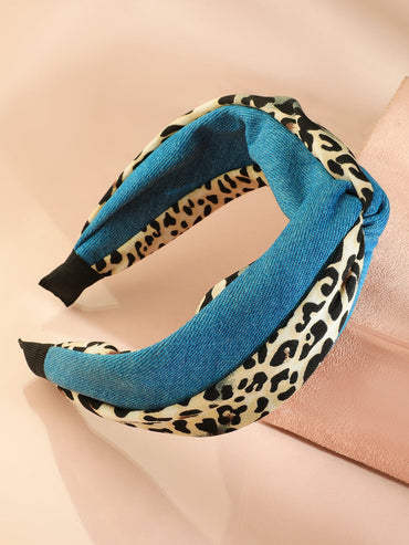 Rubans Bold Blue & Leopard Print Knotted Headband for Trendy & Stylish Look Hair Accessory