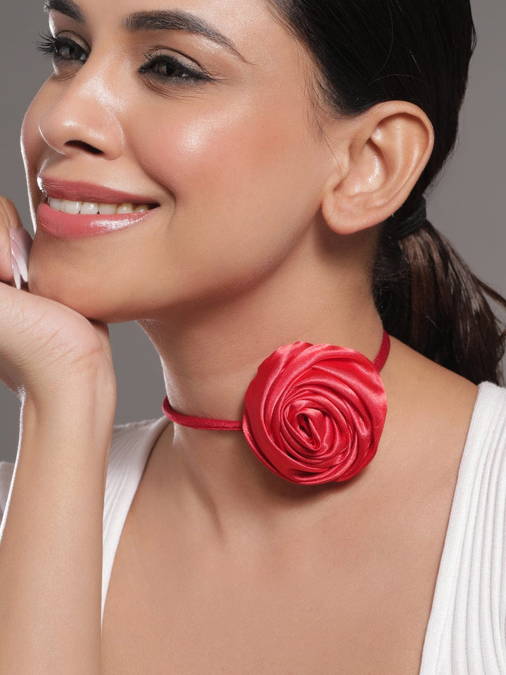 Rubans Bold Red Satin Rose Choker Necklace Choker set