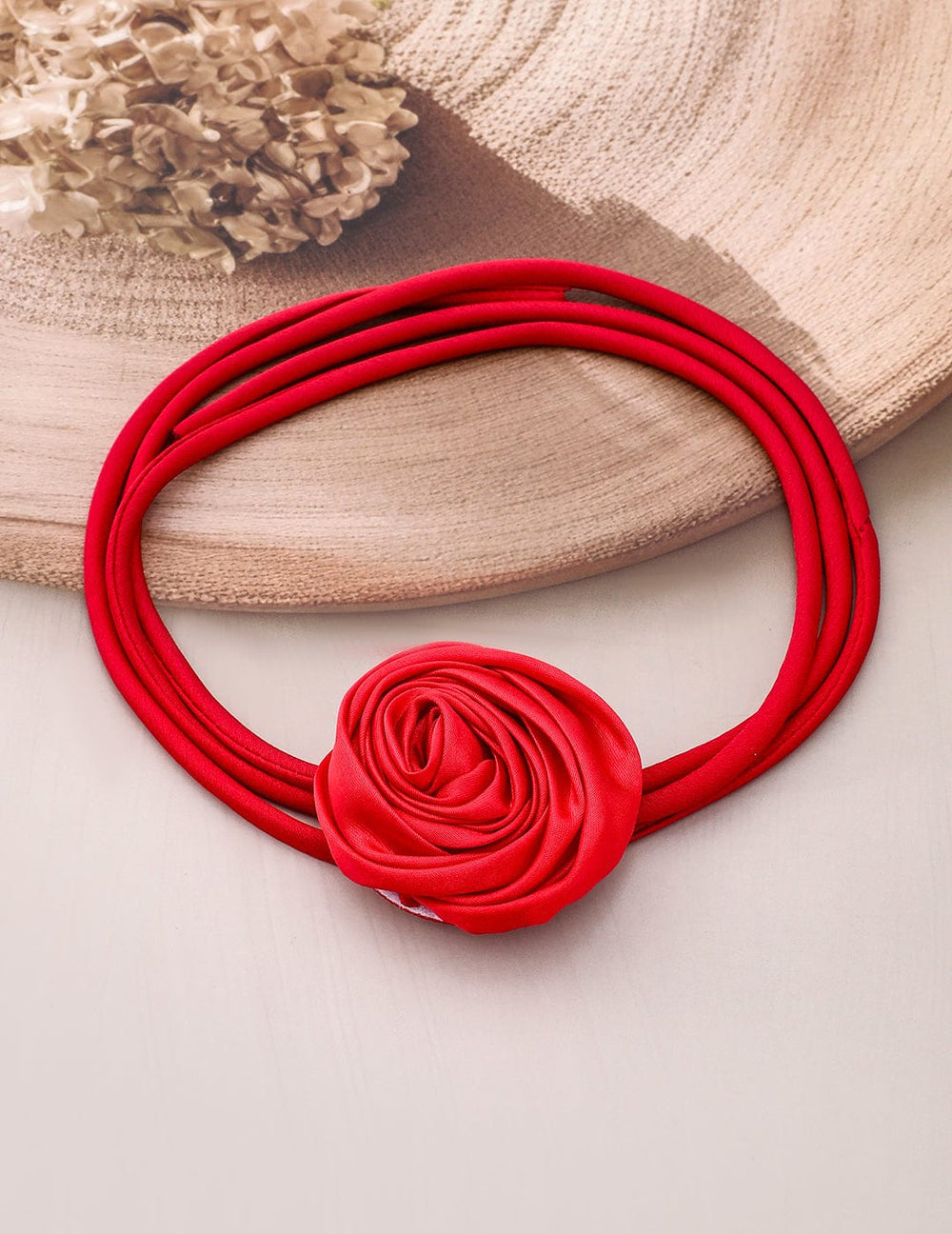 Rubans Bold Red Satin Rose Choker Necklace Choker set