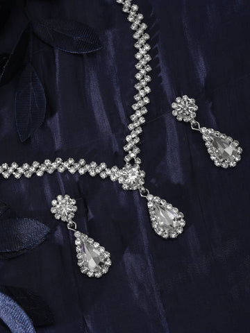 Rubans Celestial Sparkle Silver Tone AD Necklace Jewellery Sets