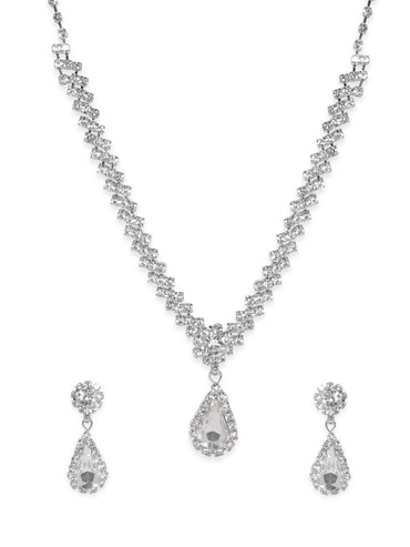 Rubans Celestial Sparkle Silver Tone AD Necklace Jewellery Sets