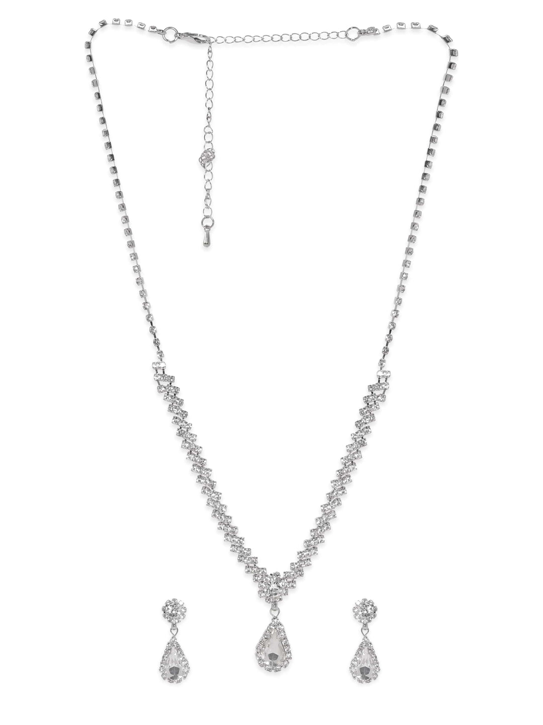 Rubans Celestial Sparkle Silver Tone AD Necklace Jewellery Sets