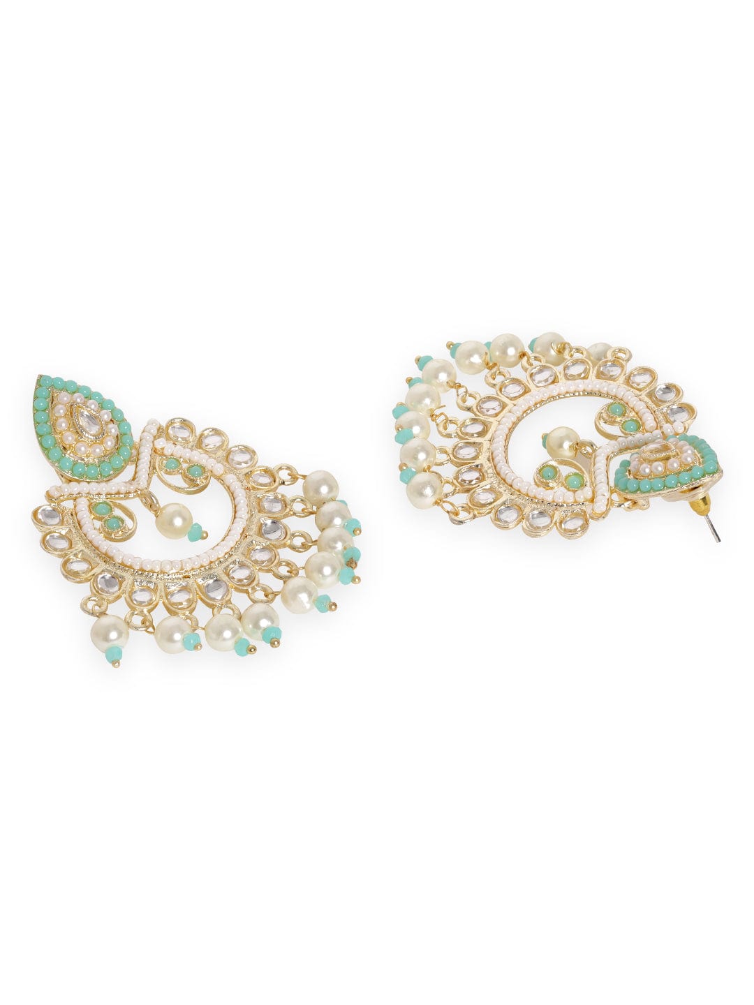 Rubans Chandbali Earrings with Blue and White Beads Earrings