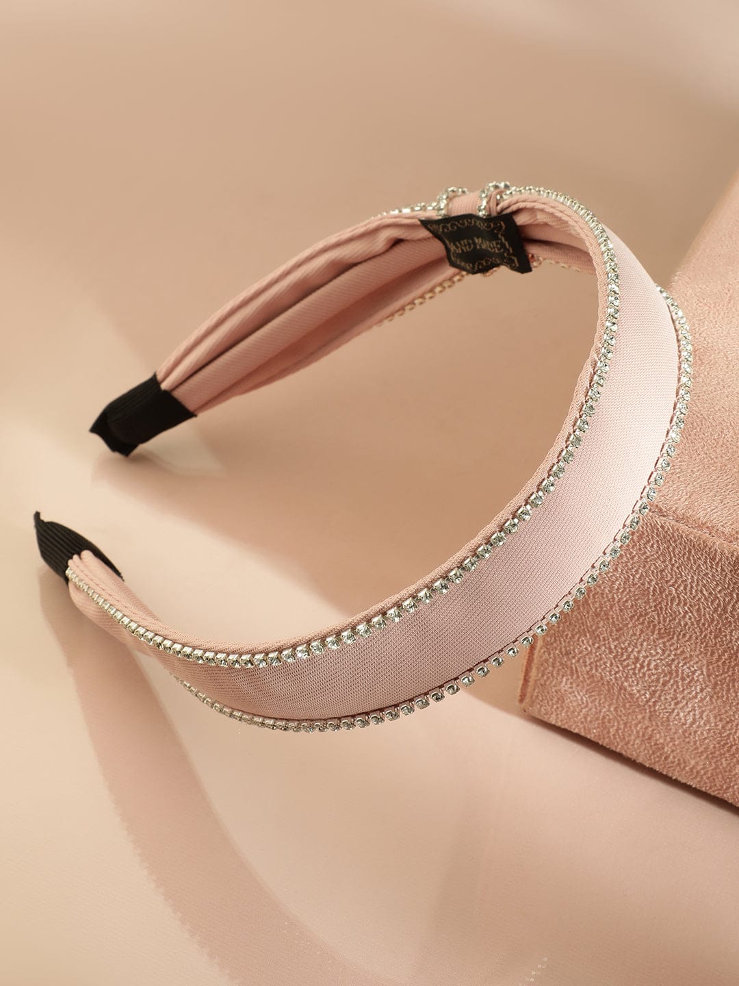 Rubans Chic Blush Pink Satin Headband with Crystal Embellishment for Elegant Look Hair Accessory