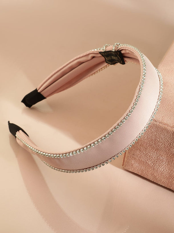 Rubans Chic Blush Pink Satin Headband with Crystal Embellishment for Elegant Look Hair Accessory