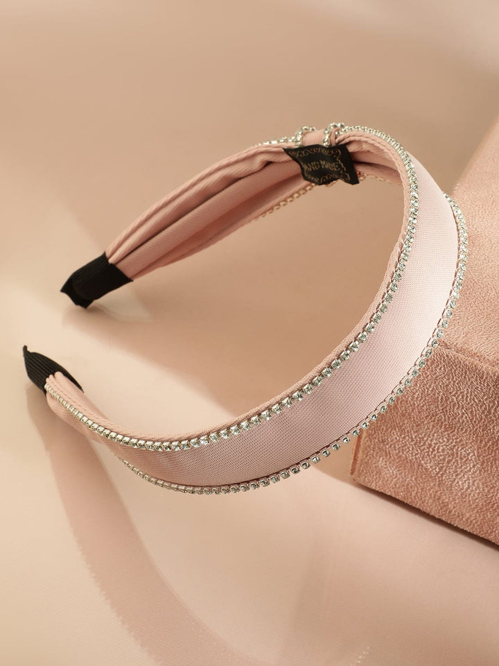 Rubans Chic Blush Pink Satin Headband with Crystal Embellishment for Elegant Look Hair Accessory