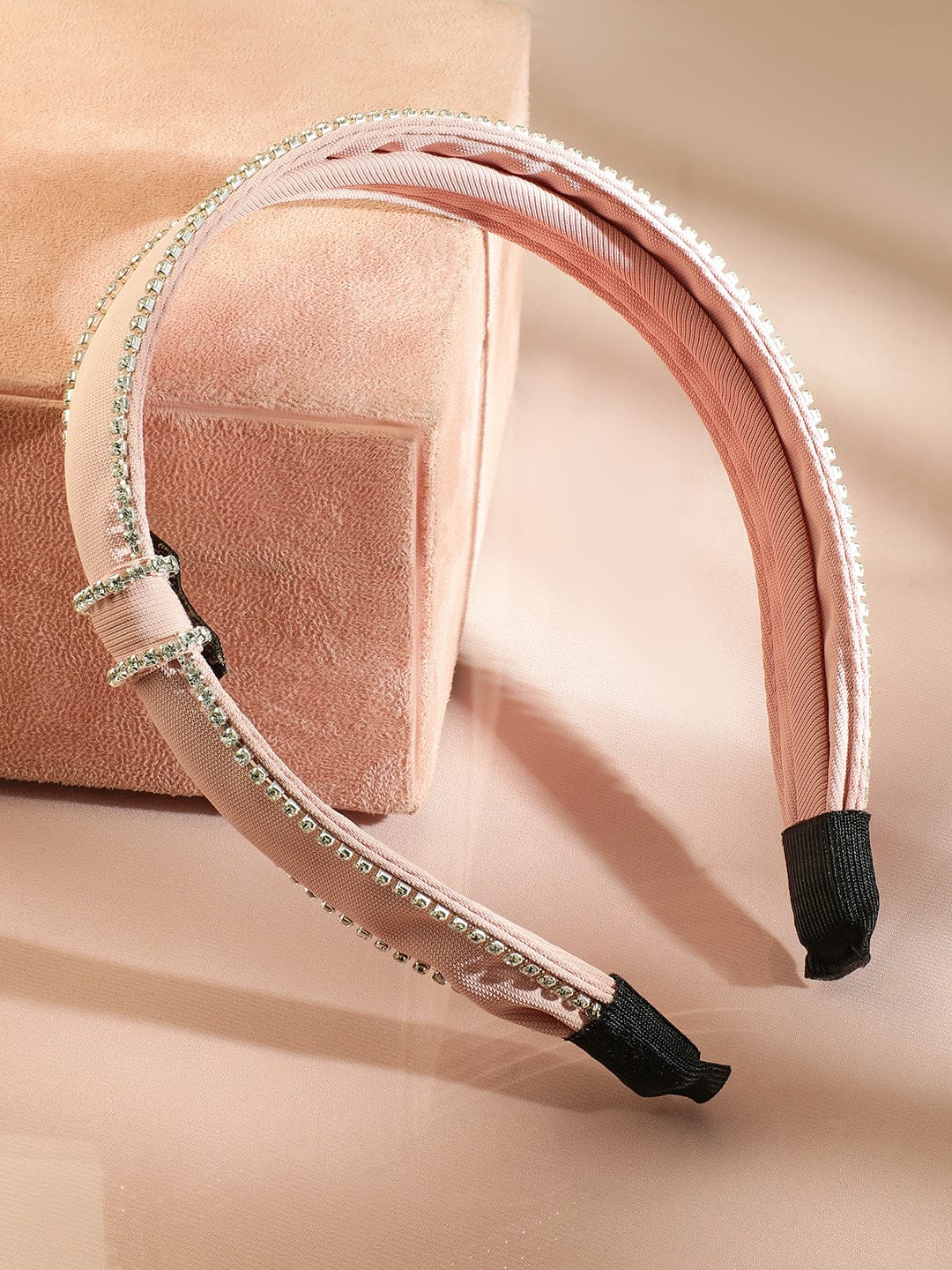 Rubans Chic Blush Pink Satin Headband with Crystal Embellishment for Elegant Look Hair Accessory