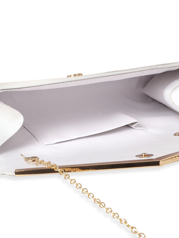 Rubans Chic Simplicity Handcrafted Beige Textured Glossy Finish Clutch Bag Handbag, Wallet Accessories & Clutches