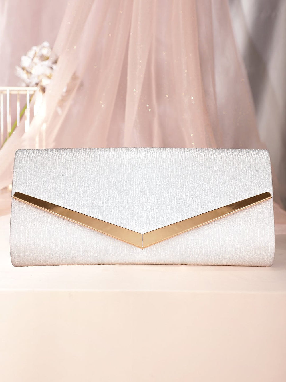 Rubans Chic Simplicity Handcrafted Beige Textured Glossy Finish Clutch Bag Handbag, Wallet Accessories & Clutches