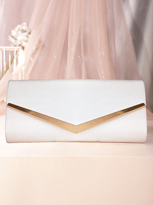 Rubans Chic Simplicity Handcrafted Beige Textured Glossy Finish Clutch Bag Handbag, Wallet Accessories & Clutches