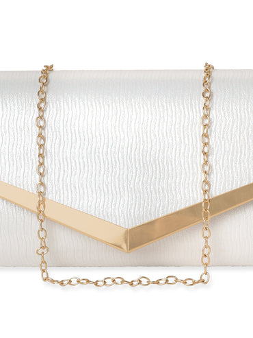 Rubans Chic Simplicity Handcrafted Beige Textured Glossy Finish Clutch Bag Handbag, Wallet Accessories & Clutches