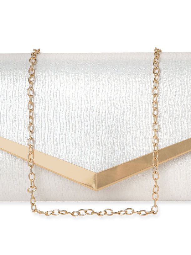Rubans Chic Simplicity Handcrafted Beige Textured Glossy Finish Clutch Bag Handbag, Wallet Accessories & Clutches