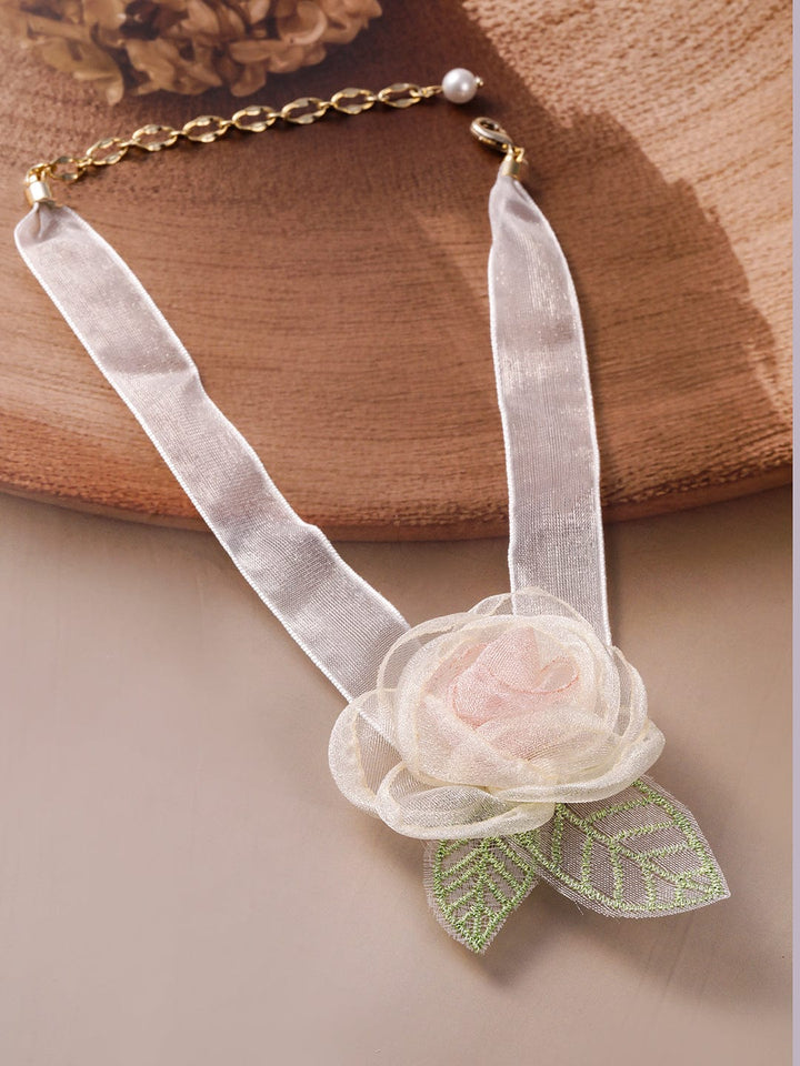 Rubans Cream Colored Floral Pendant Choker Necklace