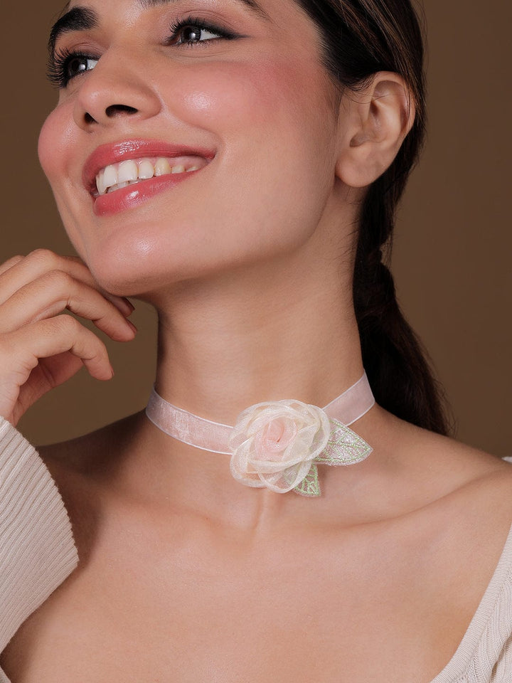 Rubans Cream Colored Floral Pendant Choker Necklace