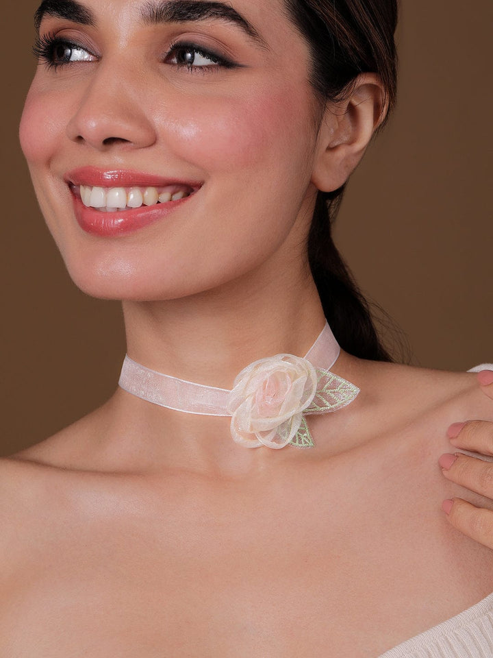 Rubans Cream Colored Floral Pendant Choker Necklace