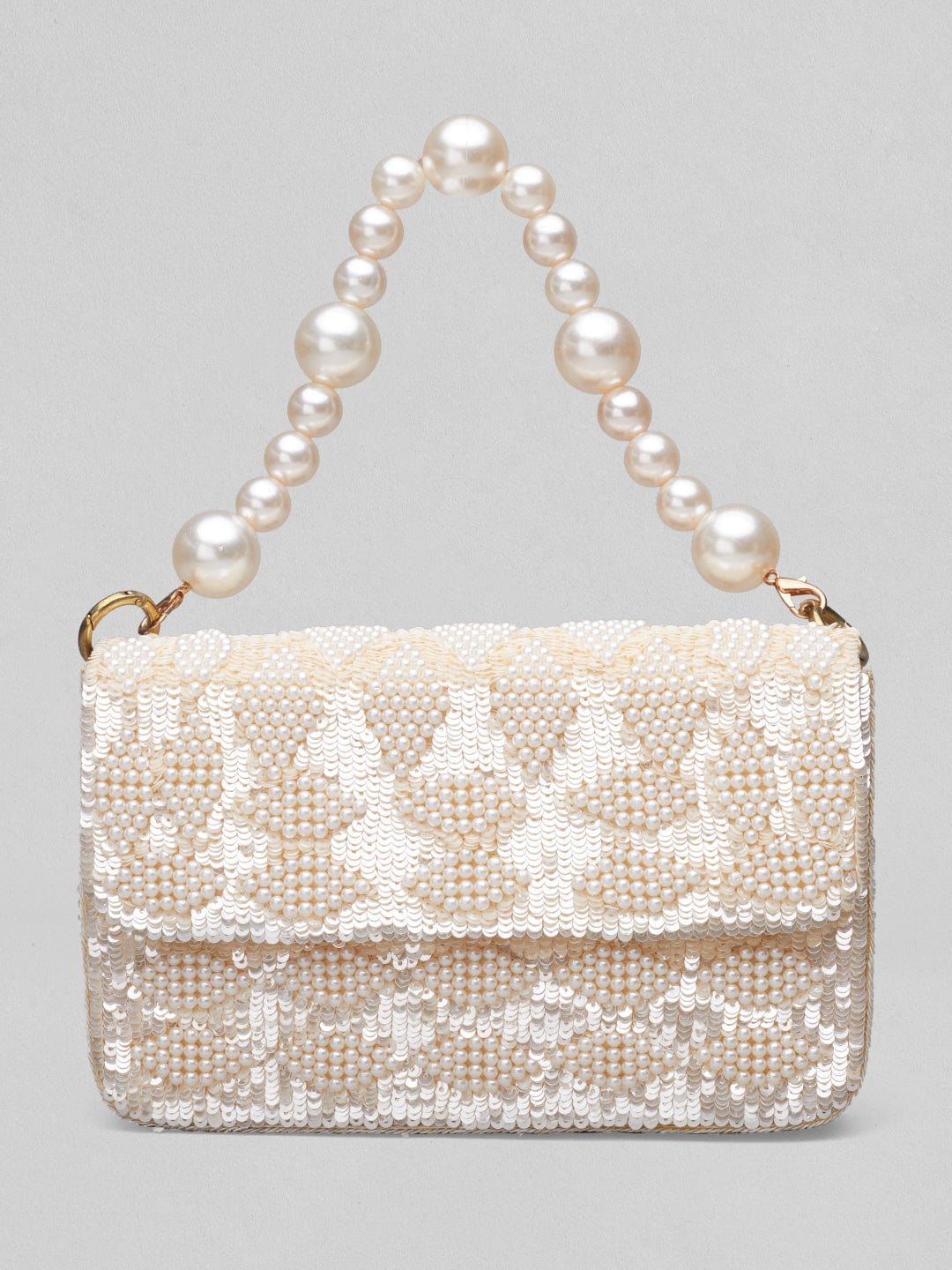 Rubans Cream Colour Handbag With Embroided Design And Pearls. Handbag, Wallet Accessories & Clutches