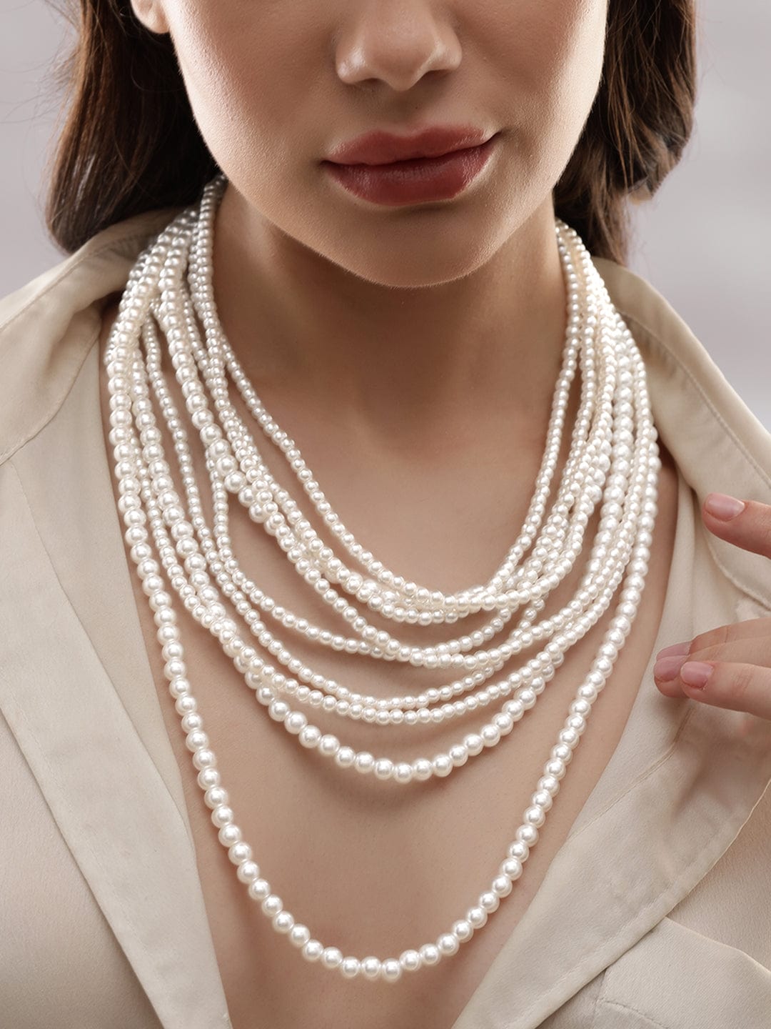 Rubans Cream Pearl Beaded Multilayer Statement Layer Necklace Necklaces, Chains & necklace