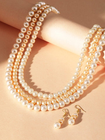 Rubans Cream Pearl beaded triple layer necklace Set Jewellery Sets
