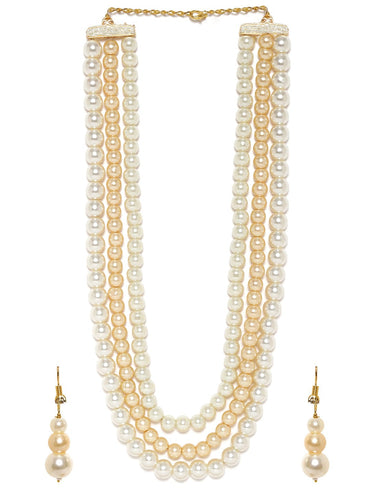 Rubans Cream Pearl beaded triple layer necklace Set Jewellery Sets