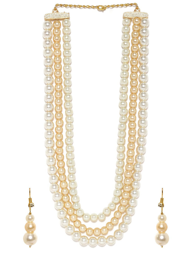 Rubans Cream Pearl beaded triple layer necklace Set Jewellery Sets
