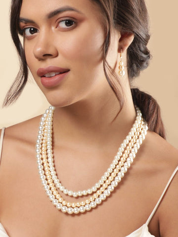 Rubans Cream Pearl beaded triple layer necklace Set Jewellery Sets
