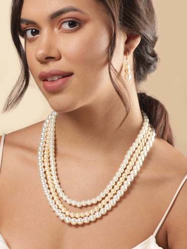 Rubans Cream Pearl beaded triple layer necklace Set Jewellery Sets