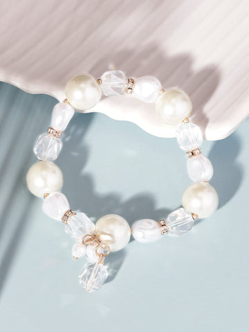 Rubans Cream Pearl & Crystal Beaded Classy Bracelet Bangles & Bracelets