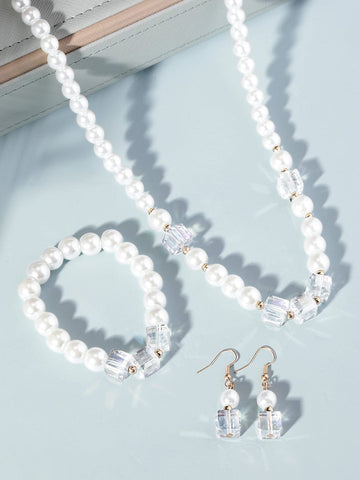 Rubans Cream Pearl & Crystal Beaded Classy Necklace Set Jewellery Sets