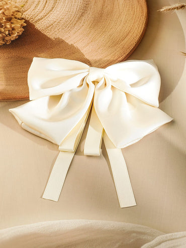 Rubans Cream Satin Bow Hair Clip with Flowing Ribbon Tails for Elegant & Stylish Look Hair Accessory