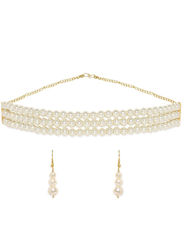 Rubans Cream tri layer pearl beaded choker necklace Set Jewellery Sets