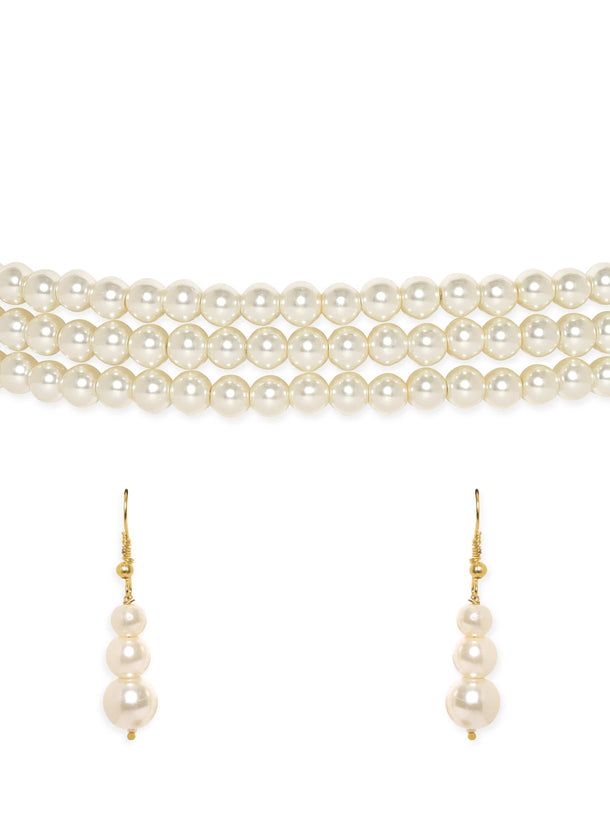 Rubans Cream tri layer pearl beaded choker necklace Set Jewellery Sets