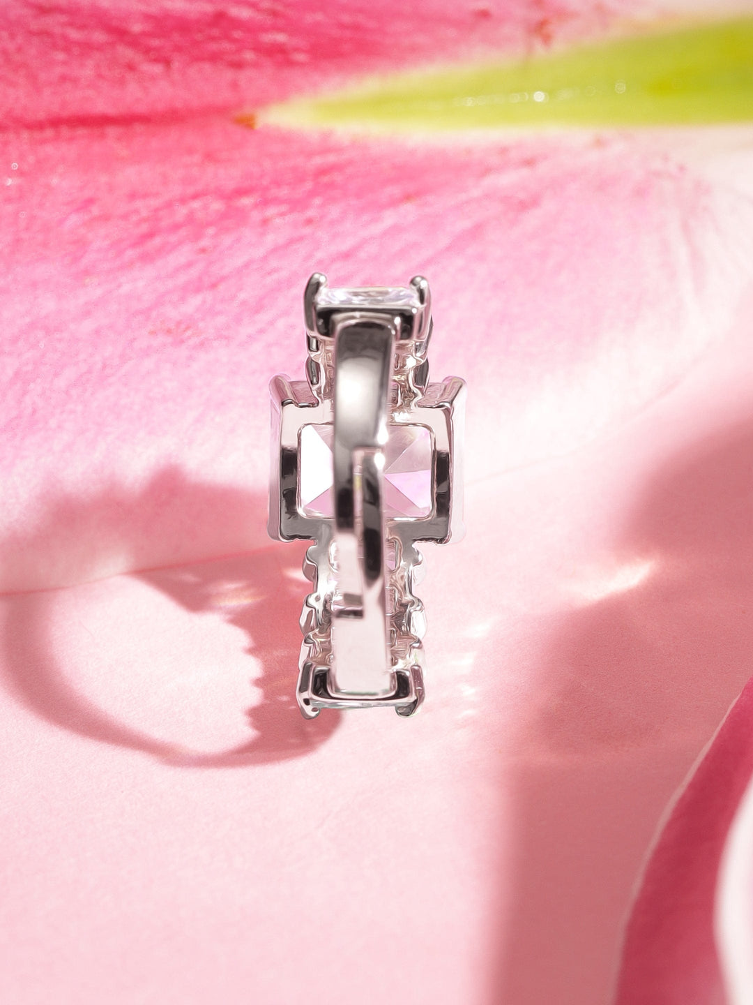 Rubans Cubic Zirconia Studded Adjustable Stainless Steel Demi -Fine Finger Ring Rings