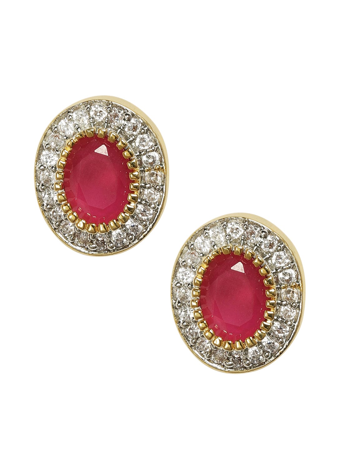 Rubans CZ and Faux Ruby Studded Stud Earrings Earrings