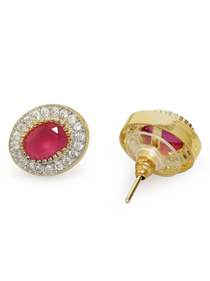 Rubans CZ and Faux Ruby Studded Stud Earrings Earrings