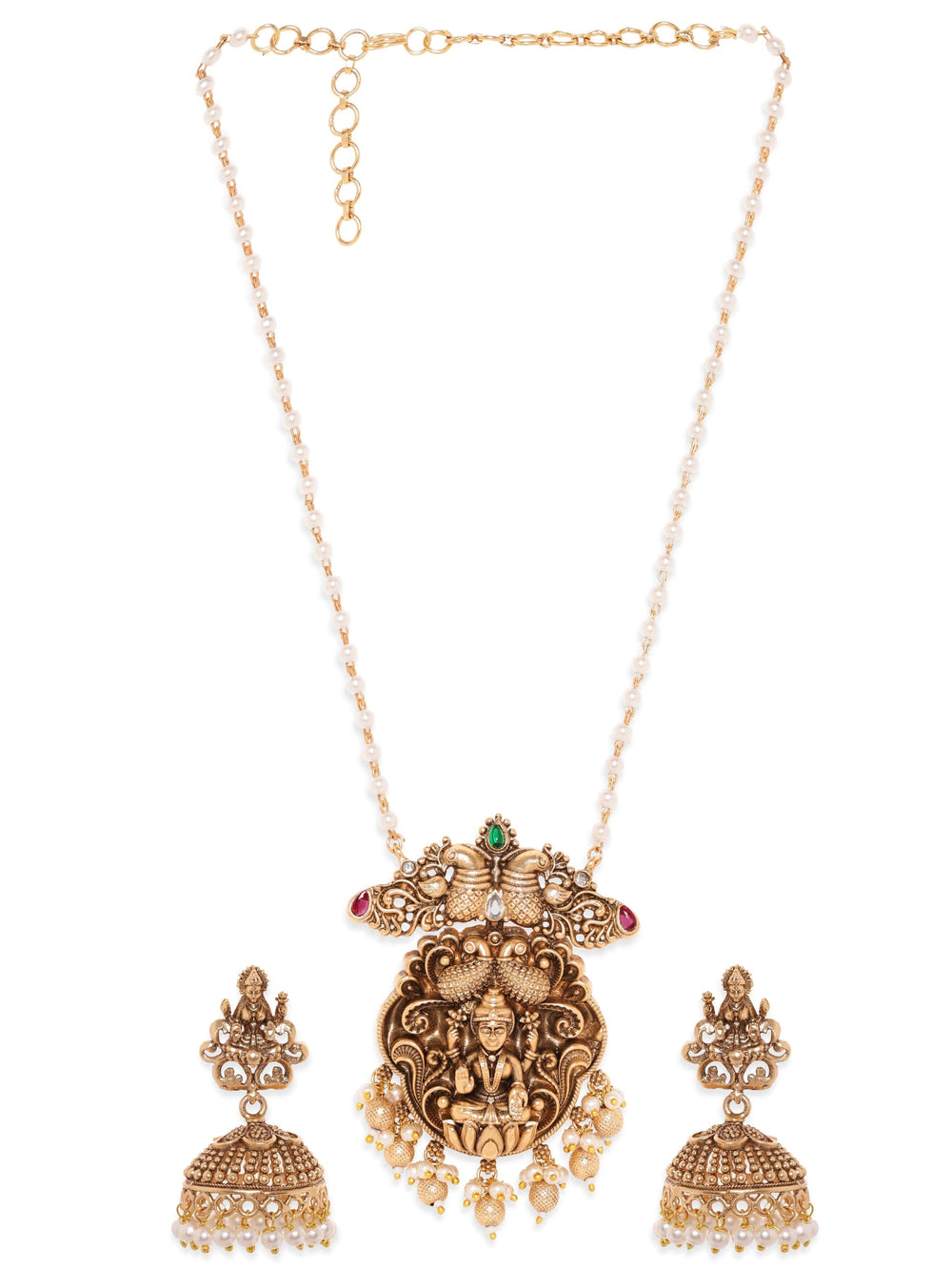 Rubans Divine 22K Gold-Plated Temple Jewellery Set with Laxmi Goddess Motif Jewellery Sets