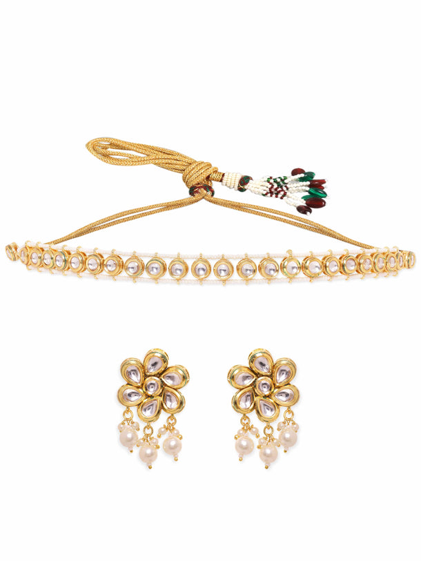 Rubans Divine Elegance 22K Gold Plated Kundan Pearl beaded Choker jewelry Set Jewellery Sets