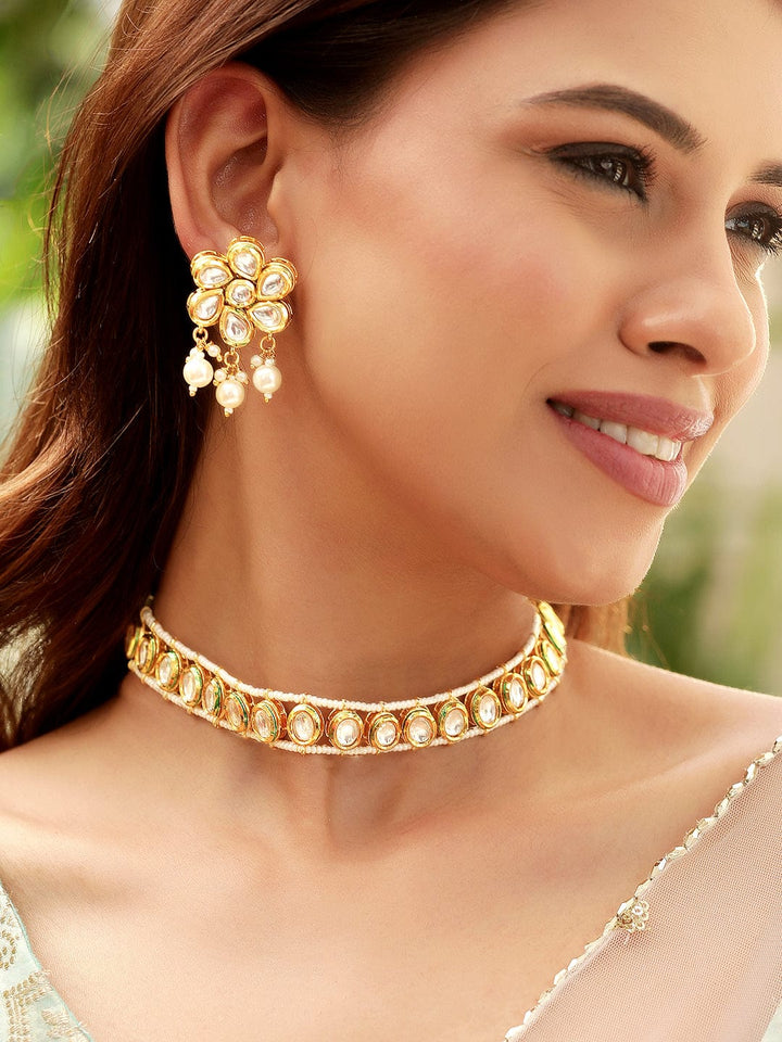 Rubans Divine Elegance 22K Gold Plated Kundan Pearl beaded Choker jewelry Set Jewellery Sets