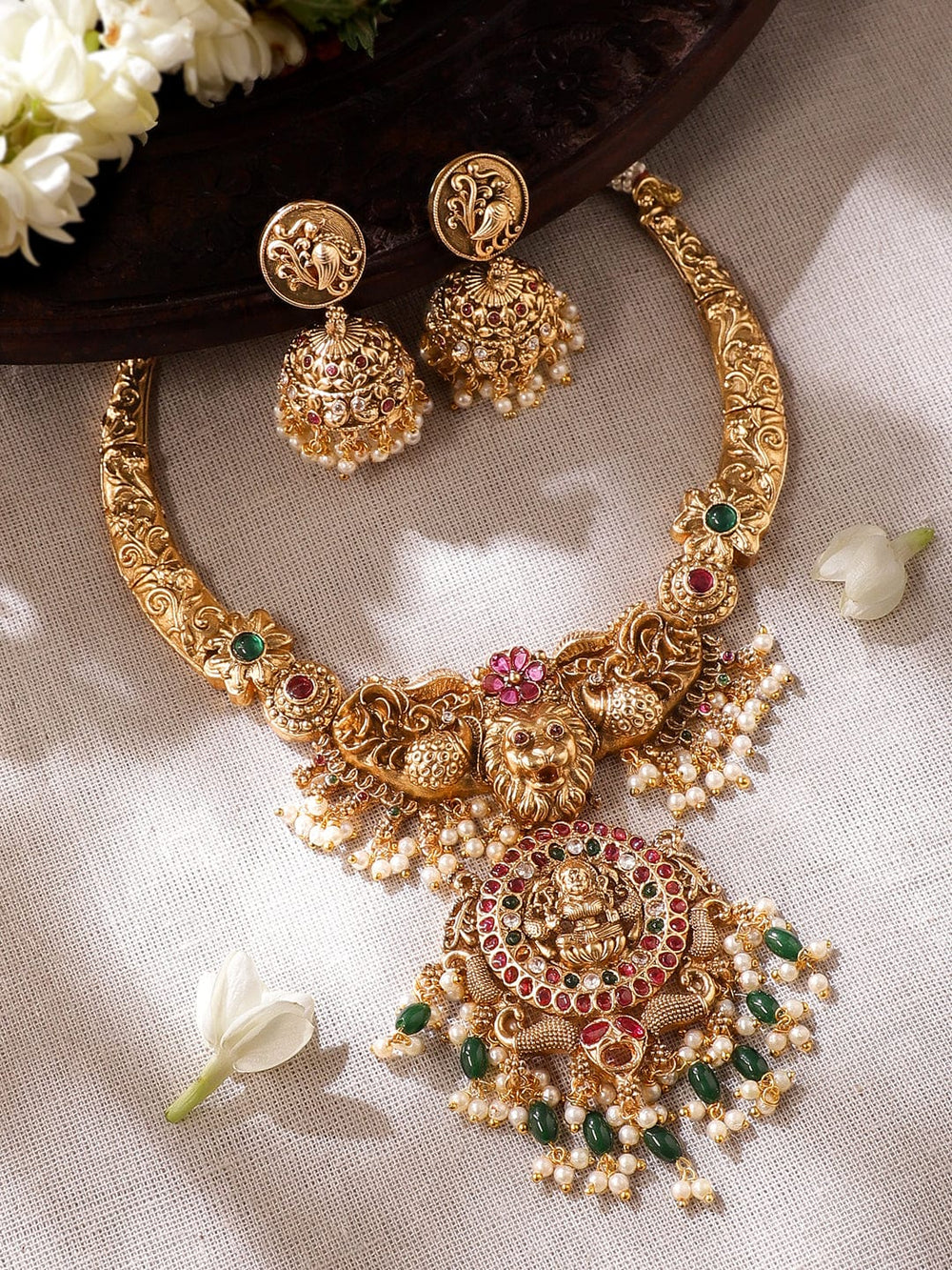 Rubans Divine Opulence: Gold-Plated Temple Necklace Set Jewellery Sets