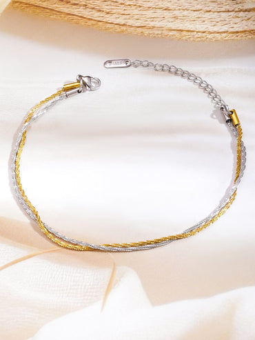 Rubans Dual-Plated Gold & Silver Stainless Steel Tarnish-Free Waterproof Layer Chain Anklet Anklets