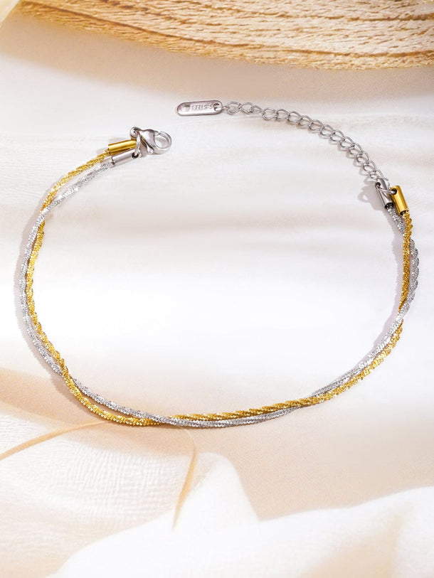 Rubans Dual-Plated Gold & Silver Stainless Steel Tarnish-Free Waterproof Layer Chain Anklet Anklets